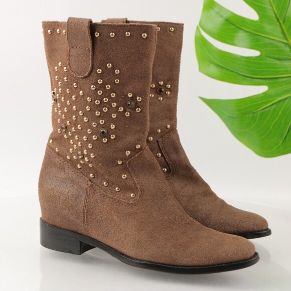 SCHUTZ Shoes - SCHUTZ Wome's Aliria Boots Size 6 Brown Suede Studded Pull On Slouch Western